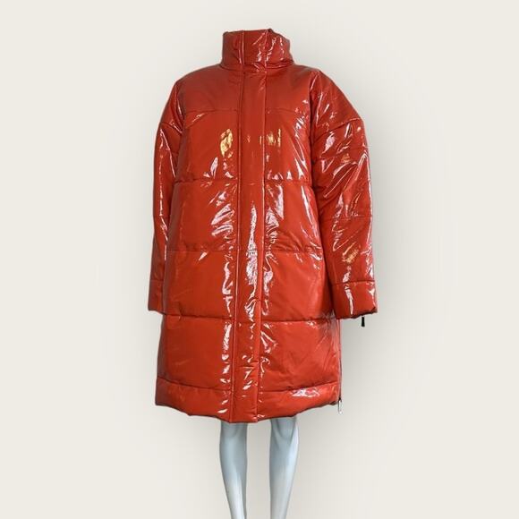 NWTWDLITA by CiaraOversized Leather Puffer JacketFiesta OrangeLarge